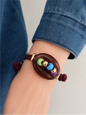 New! Amber Pigs Nose Beaded Red Bracelet NWOT
